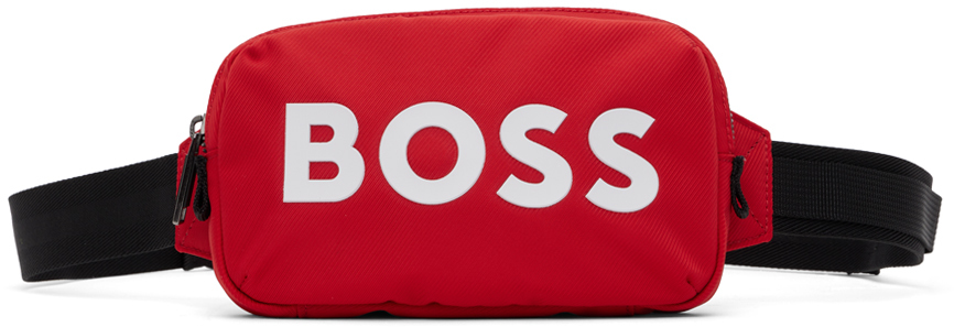 Hugo Boss Red Bonded Pouch In 628 Bright Red