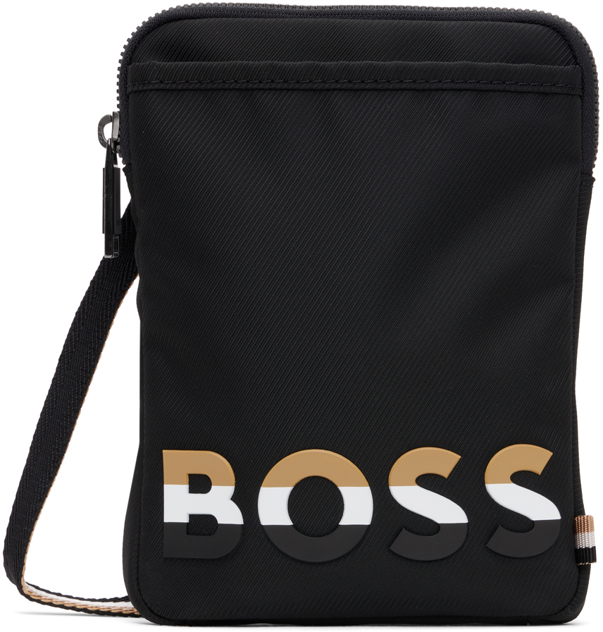 Black Striped Logo Messenger Bag by BOSS on Sale