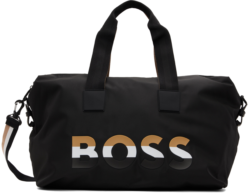 Hugo Boss Logo Print Duffel Bag In Nero