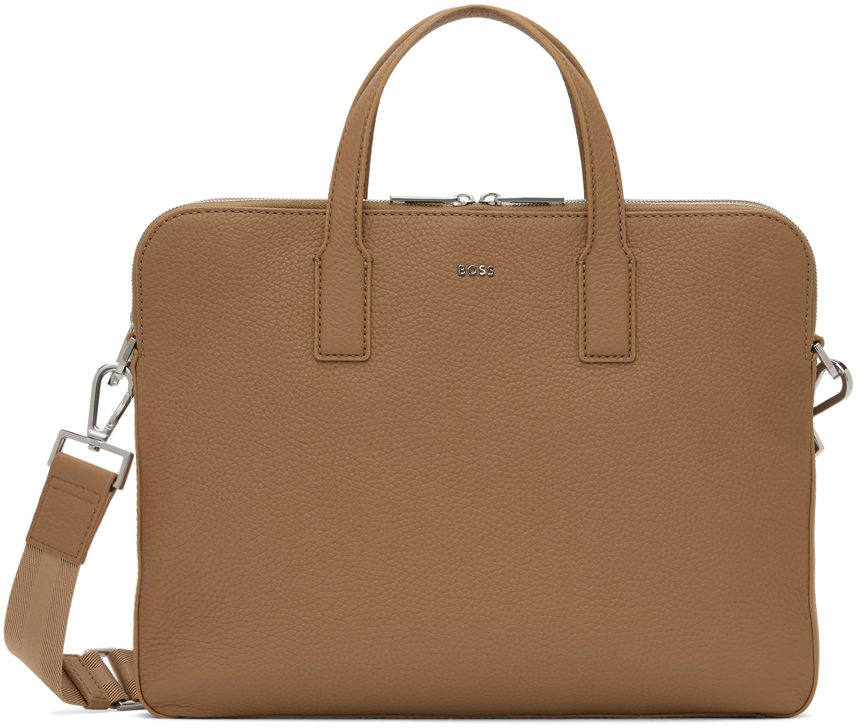 BOSS Tan Leather Briefcase