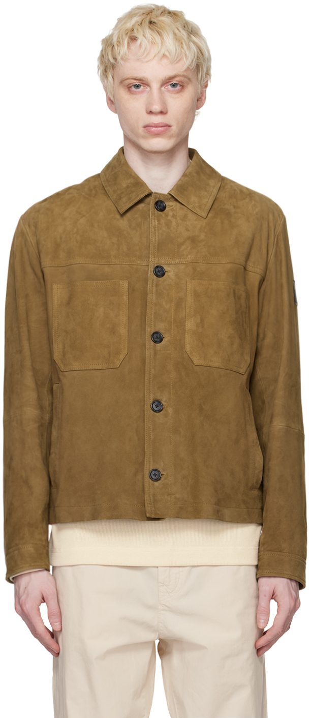 BOSS: Beige Shirt-Style Leather Jacket | SSENSE