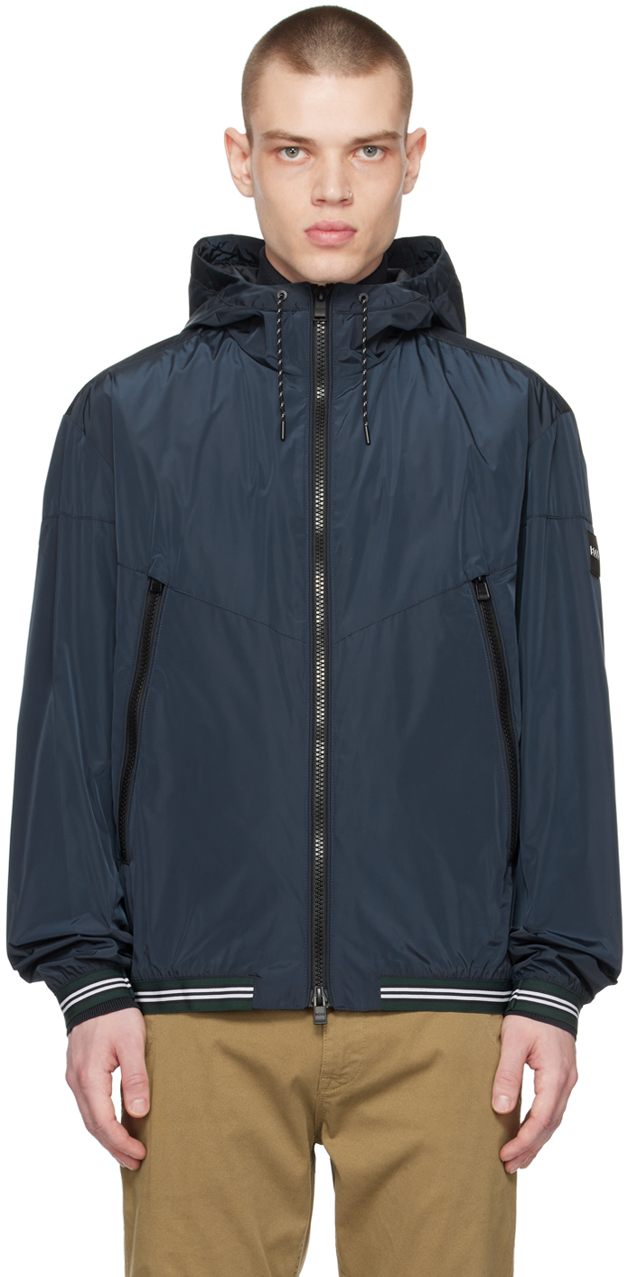 Shop Hugo Boss Navy Hooded Jacket In Dark Blue 404