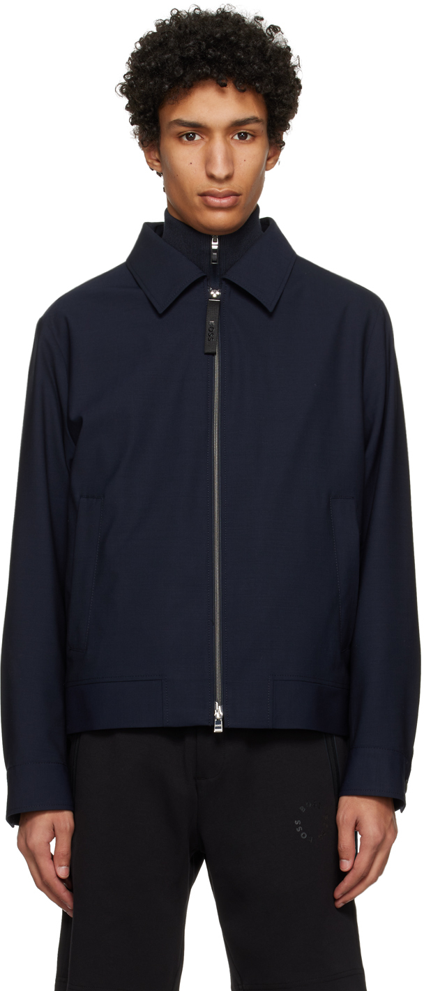 Hugo Boss Navy Spread Collar Jacket In Dark Blue 404