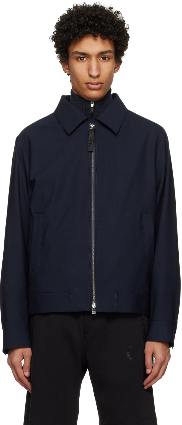 Navy Spread Collar Jacket