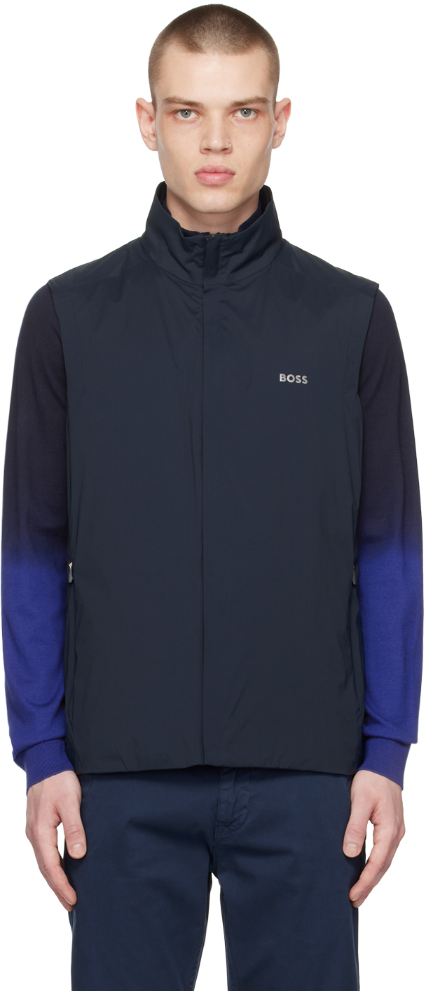 Hugo Boss Navy Zip-up Vest In 402 Dark Blue