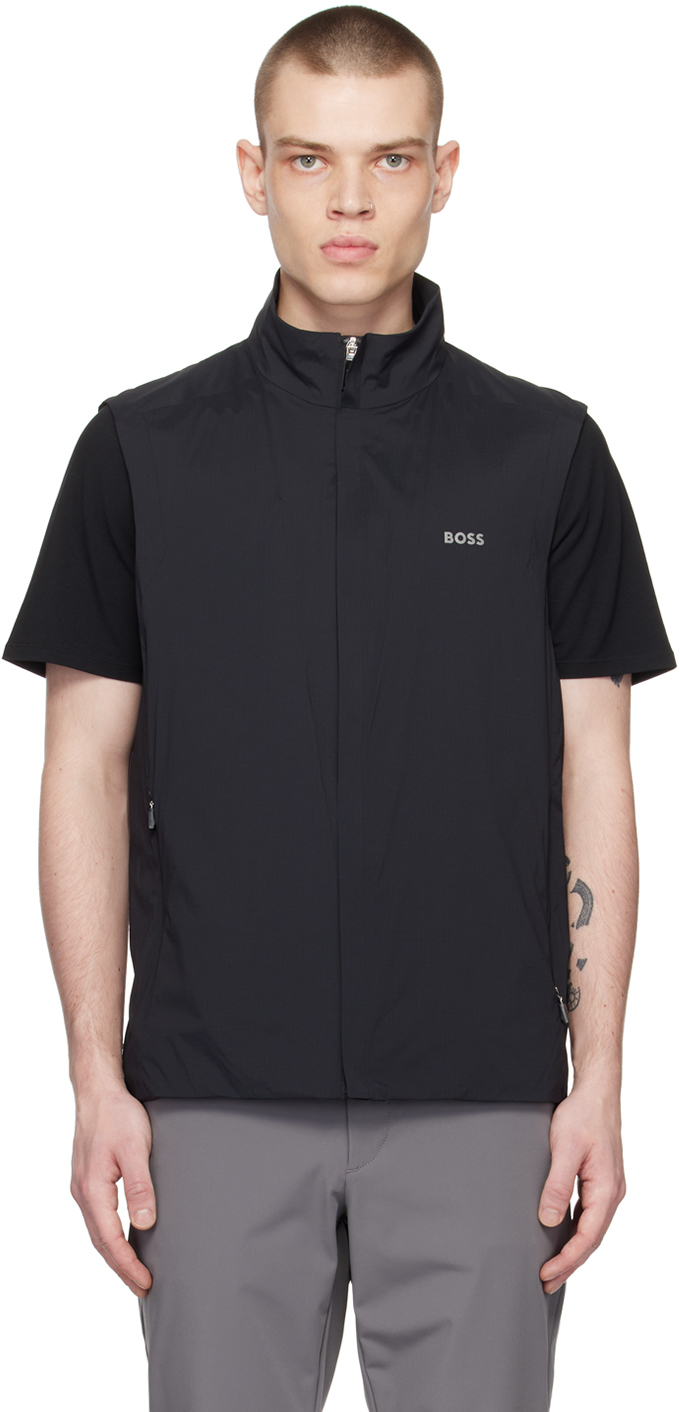 Hugo Boss Black Zip-up Vest In 001 Black