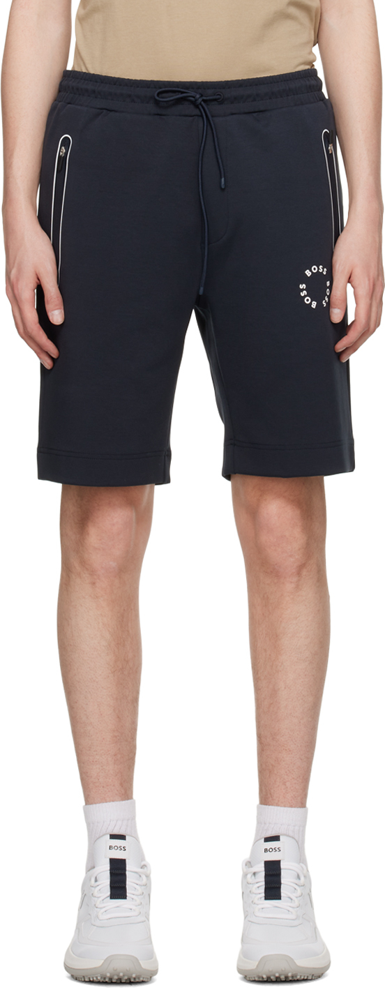 Hugo Boss Navy Bonded Shorts In 402 Dark Blue