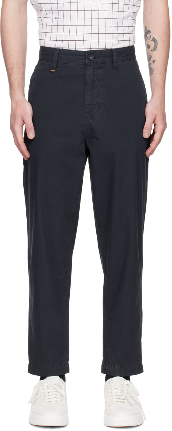Hugo Boss Navy Relaxed-fit Trousers In Dark Blue 404
