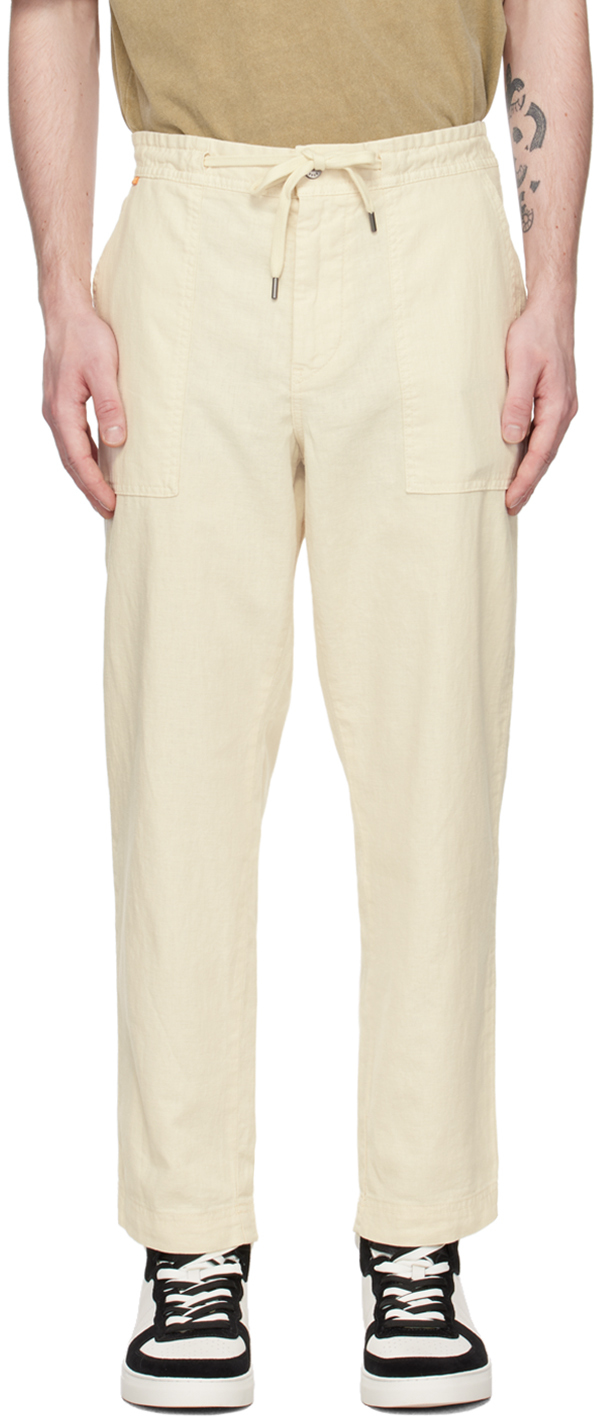 Hugo Boss Off-white Drawstring Trousers In Light Beige 277