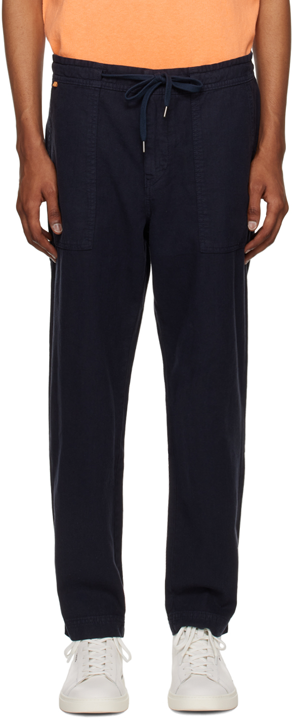 Navy Drawstring Trousers by BOSS on Sale
