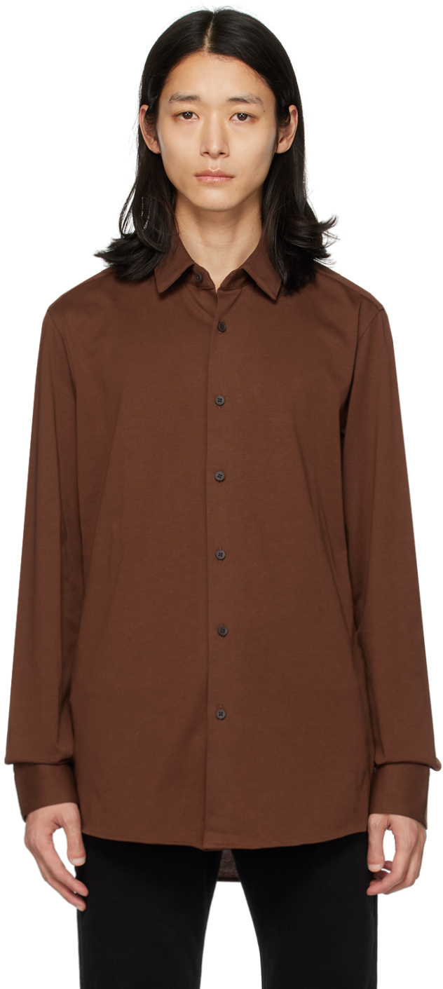 Hugo Boss Brown Slim-fit Shirt In Medium Brown 211