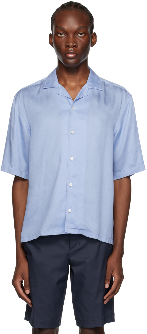 Hugo Boss Blue Spread Collar Shirt In Open Blue 492