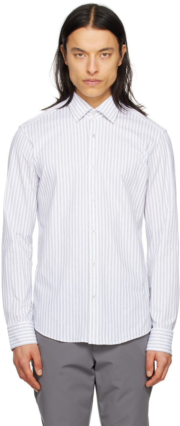 Hugo Boss White & Gray Striped Shirt In Silver 041