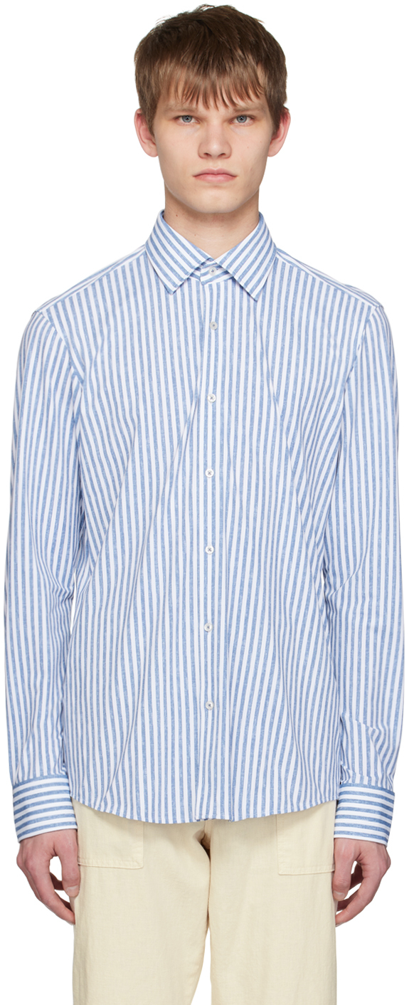 Hugo Boss White & Navy Striped Shirt In Navy 411