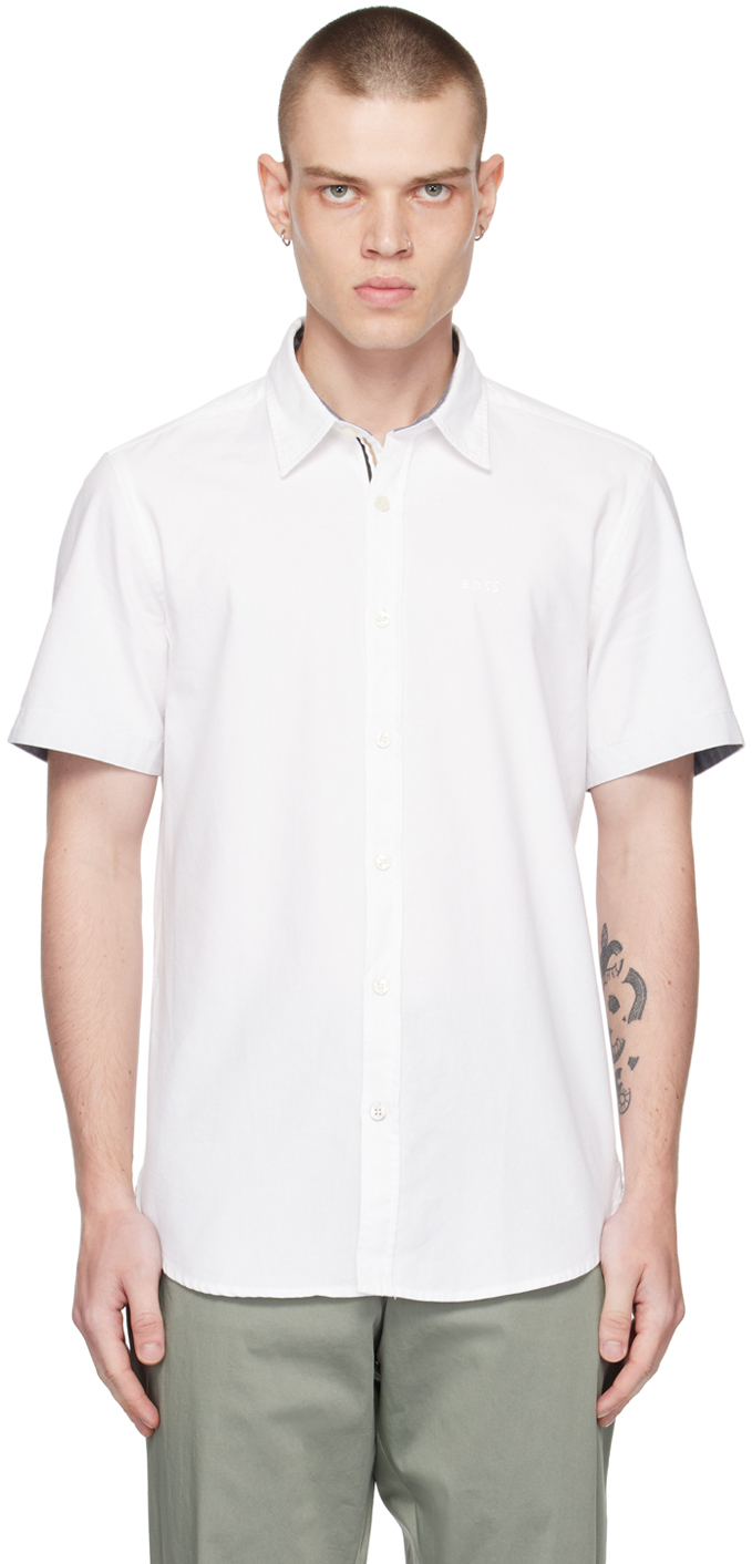 Hugo Boss White Slim-fit Shirt In White 100 | ModeSens