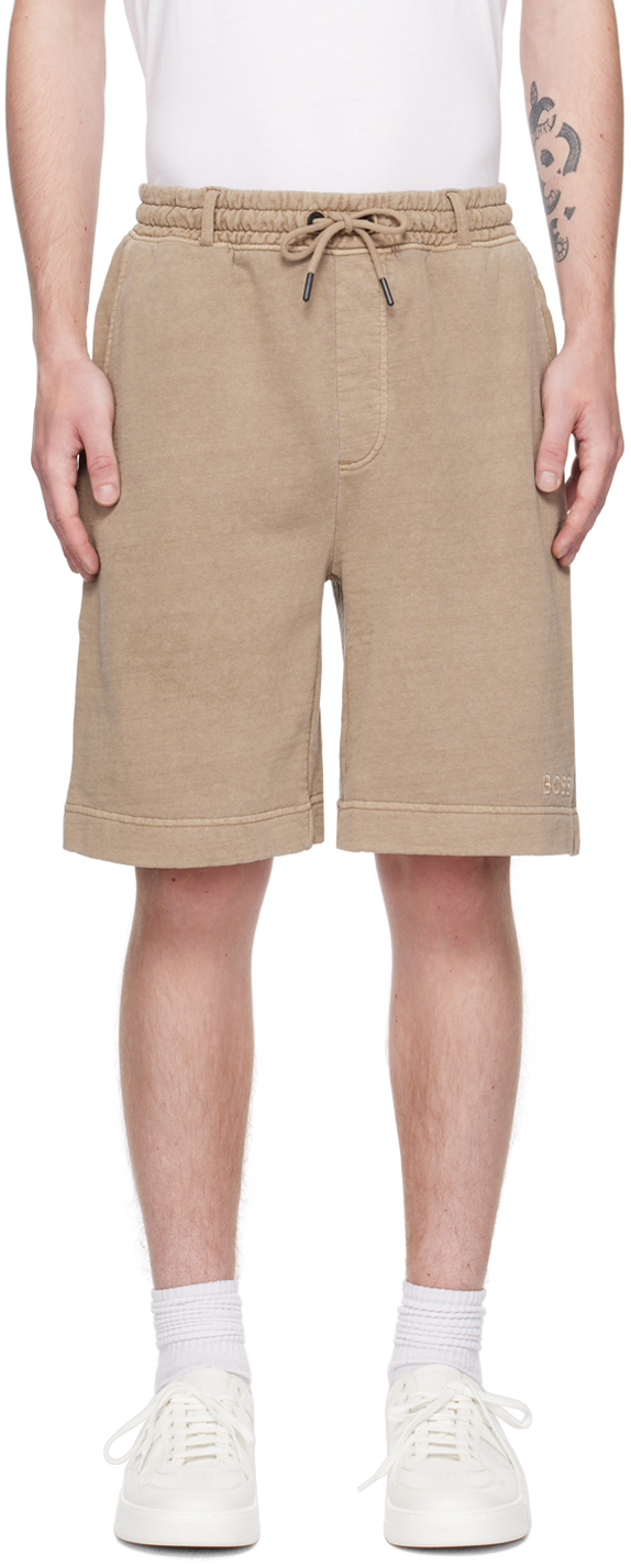 BOSS: Beige Embroidered Shorts | SSENSE