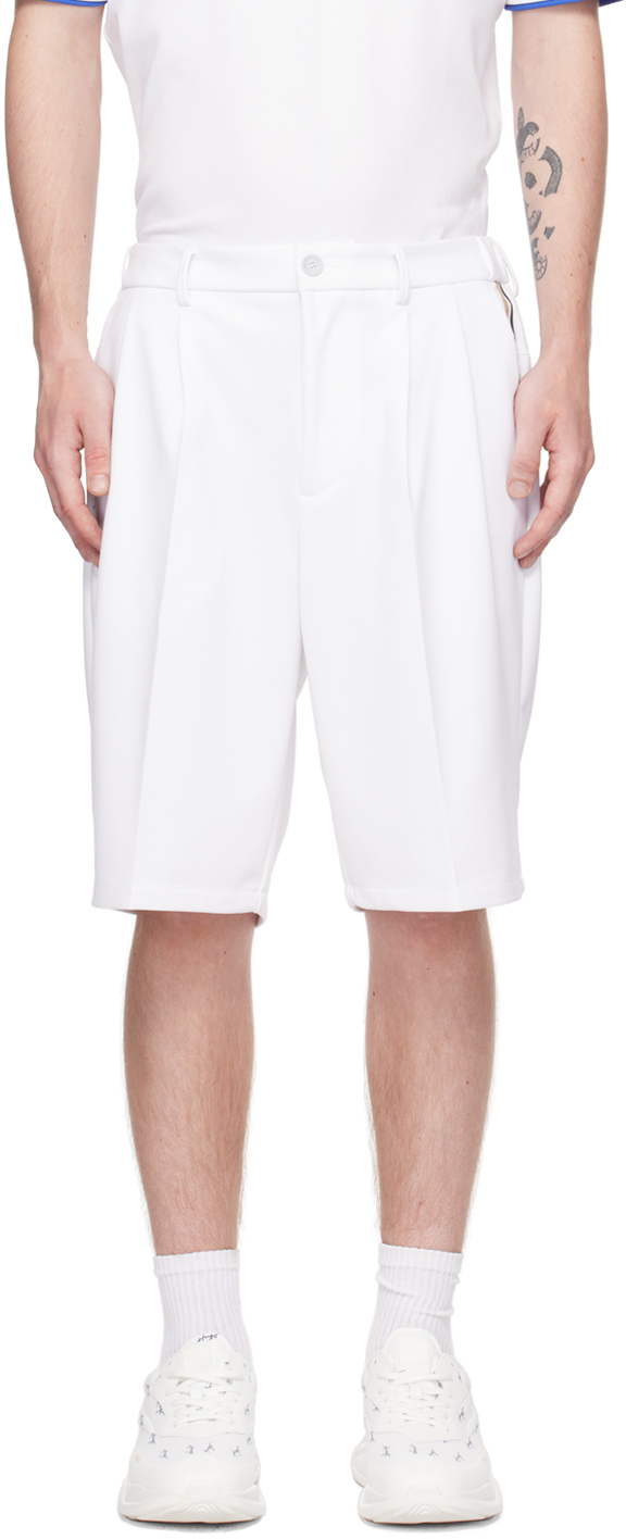 Hugo Boss White Stripe Shorts In 100 White