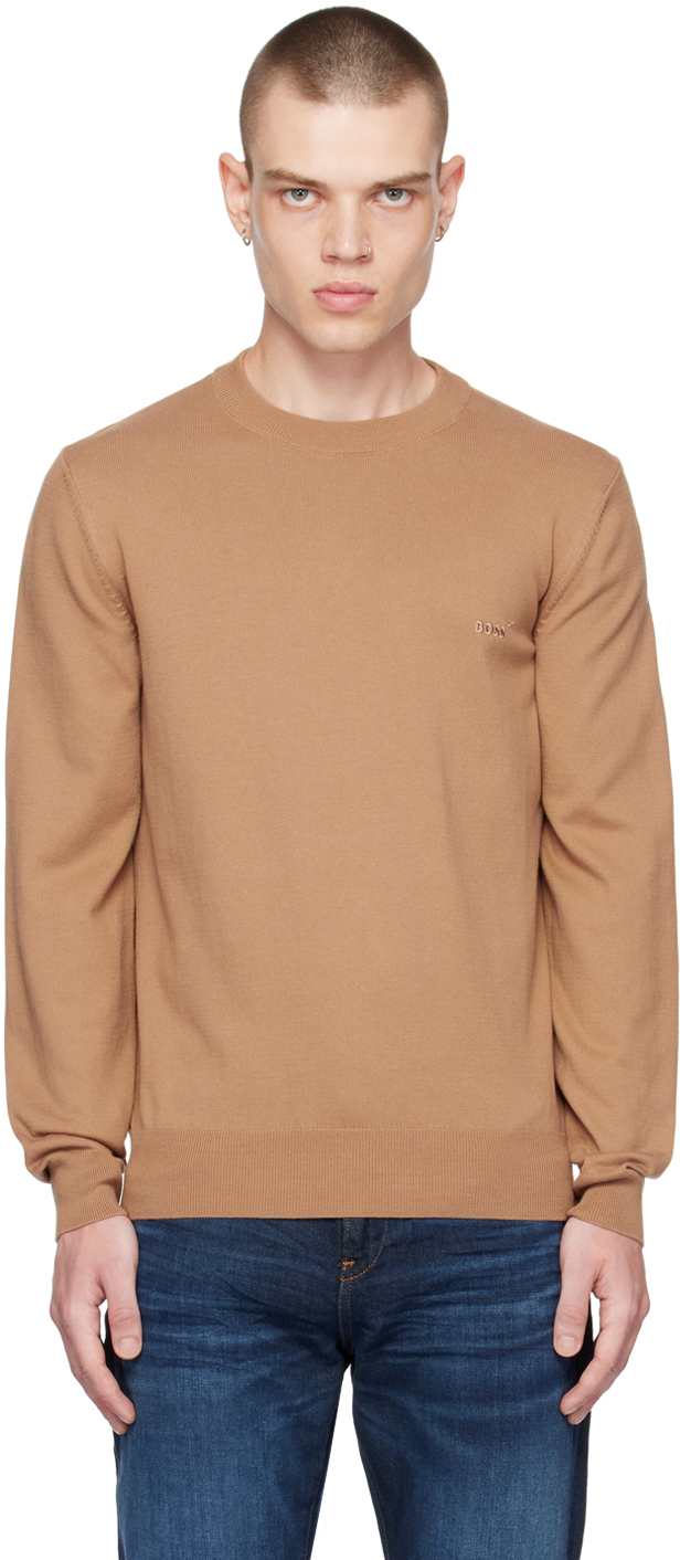 Shop Hugo Boss Beige Embroidered Sweater In Medium Beige 260