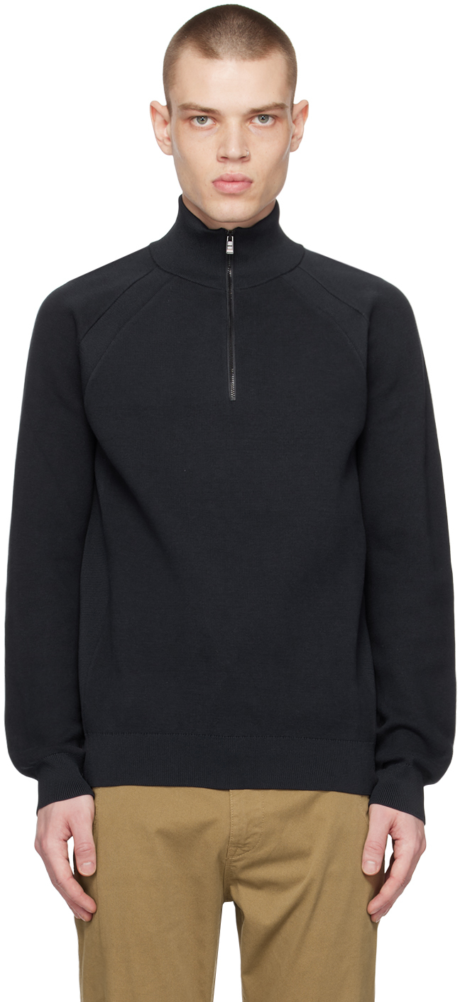 Hugo Boss Navy Half-zip Sweater In Dark Blue 404