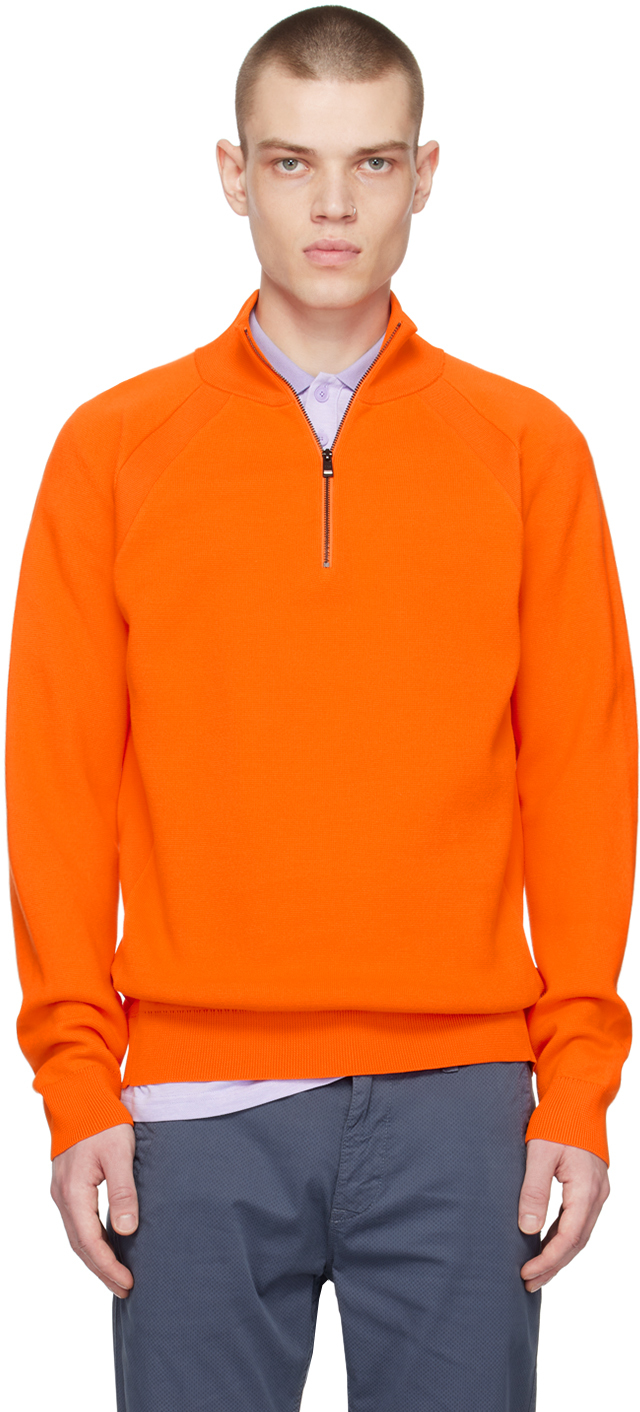 Shop Hugo Boss Orange Half-zip Sweater In Bright Orange 829