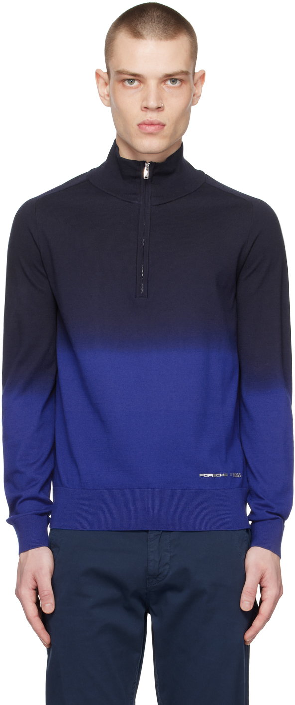 Hugo Boss Blue Porsche Edition Zip-neck Sweater In Bright Blue 433