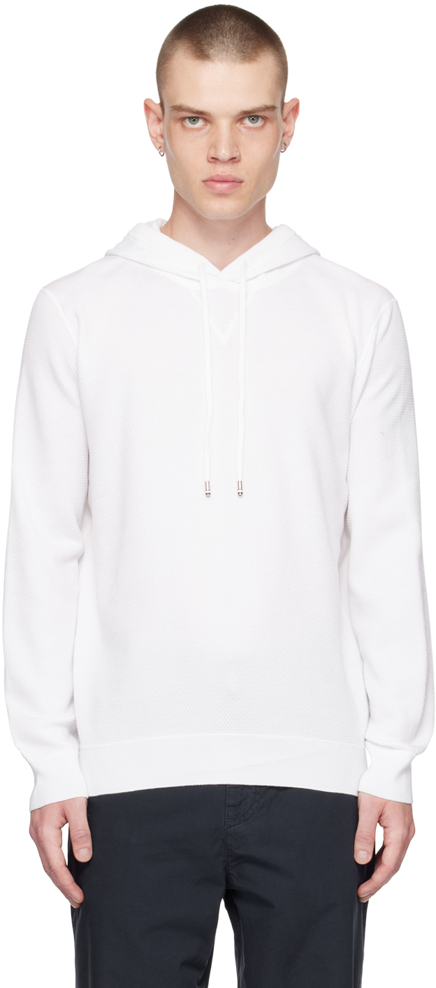 White Drawstring Hoodie by BOSS on Sale