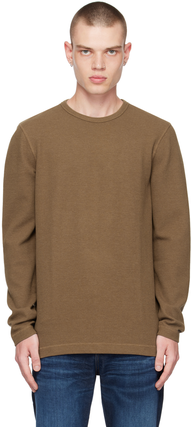 Hugo Boss Beige Crewneck Long Sleeve T-shirt In Open Beige 280