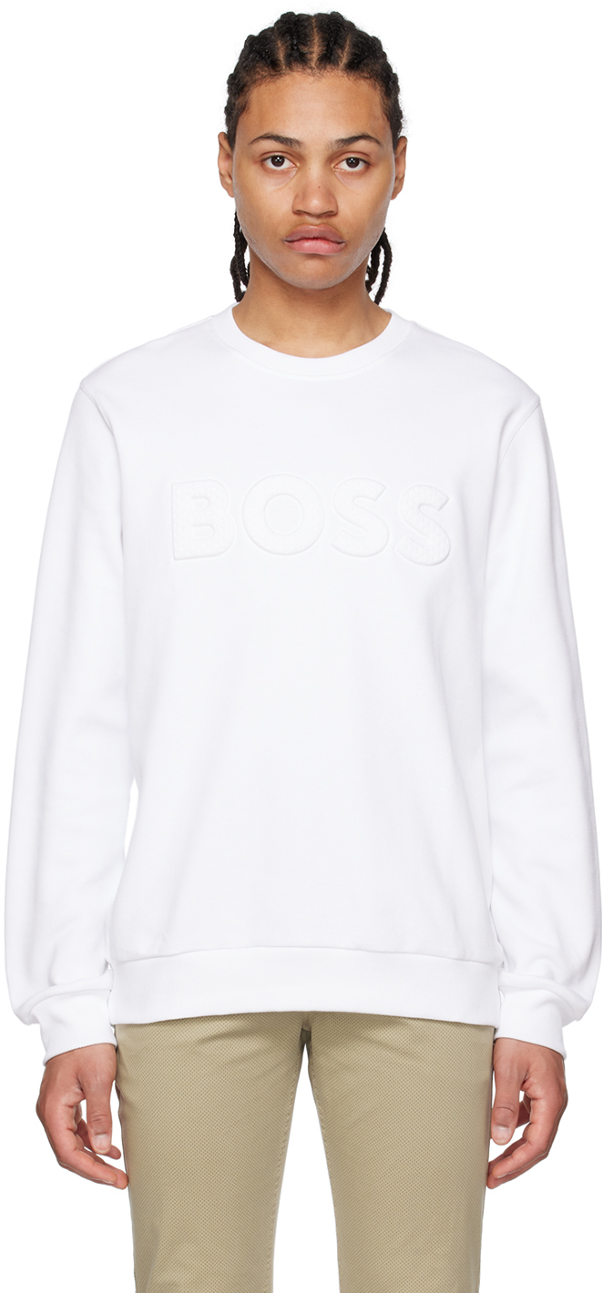 Hugo Boss White Embossed Sweatshirt In 100 White
