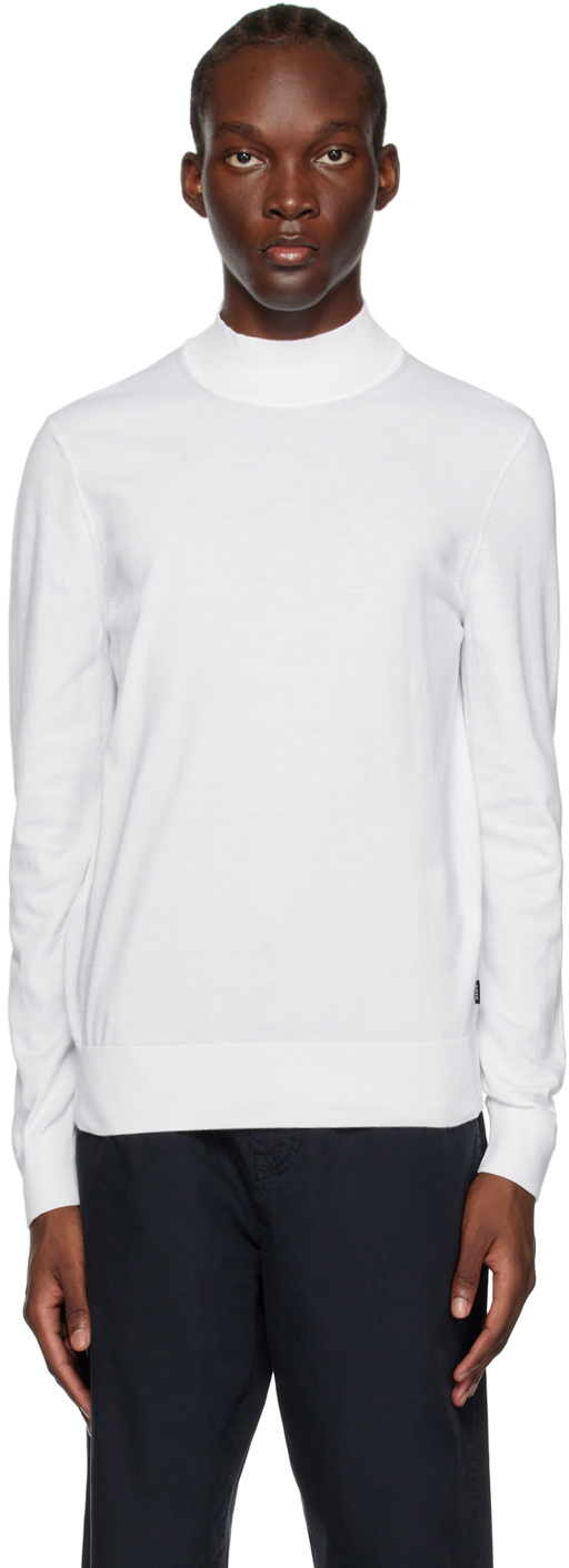 Hugo Boss Cotton-jersey Sweater With Mock Neckline In White