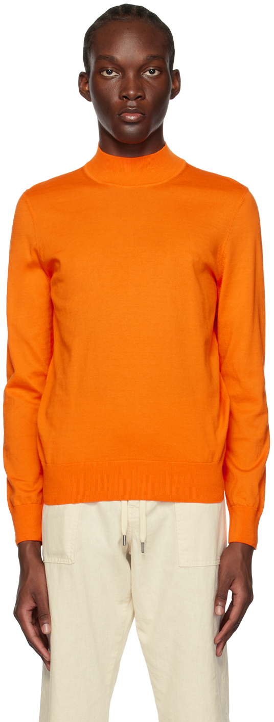 Hugo Boss Orange Mock Neck Sweater In Bright Orange 829