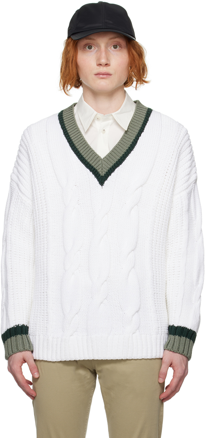 Hugo Boss White V-neck Sweater In White 100