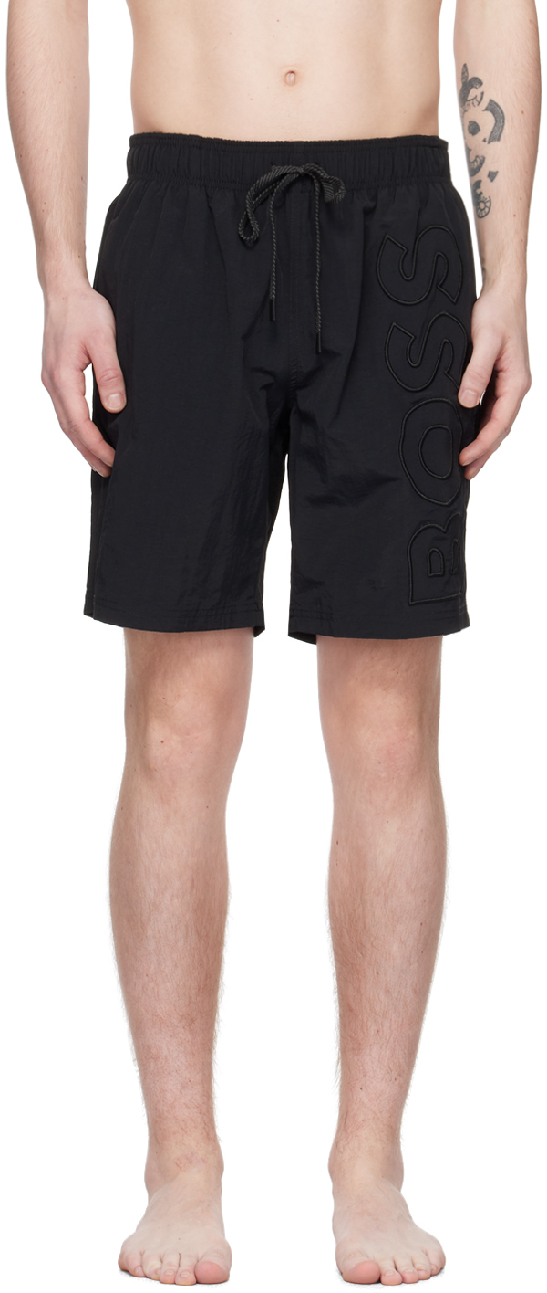 Shop Hugo Boss Black Embroidered Swim Shorts In Black 001
