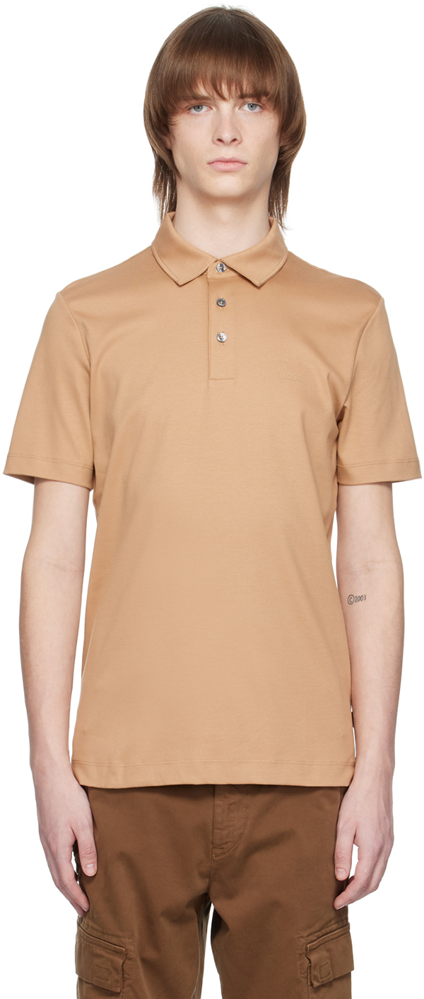 Hugo Boss Embroidered-logo Polo Shirt In Medium Beige 260