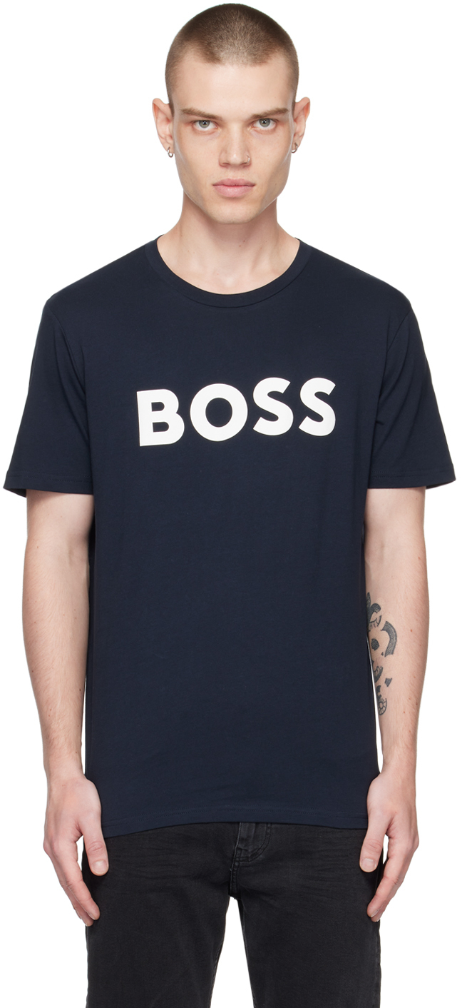 Shop Hugo Boss Navy Bonded T-shirt In Dark Blue 405