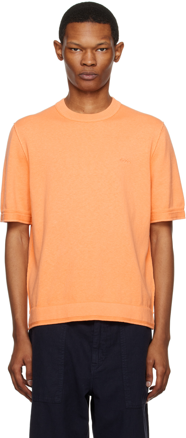 Hugo Boss Orange Embroidered T-shirt In Light/pastel Orange
