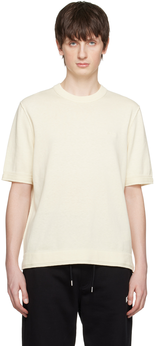 Hugo Boss Off-white Crewneck T-shirt In Light Beige 277