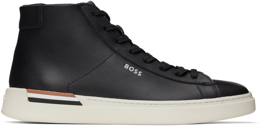 Hugo Boss Black Logo High-top Sneakers In 001 Black