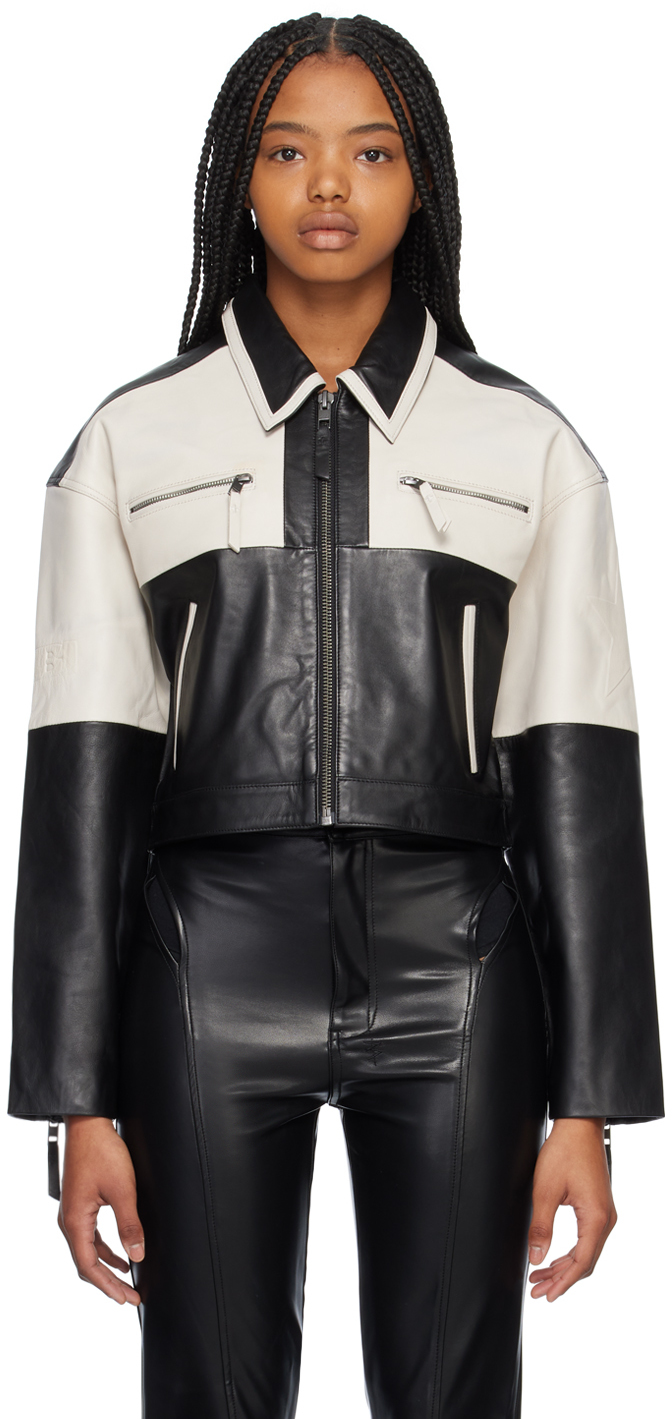 Ksubi Black & Off-White Emblem Leather Jacket