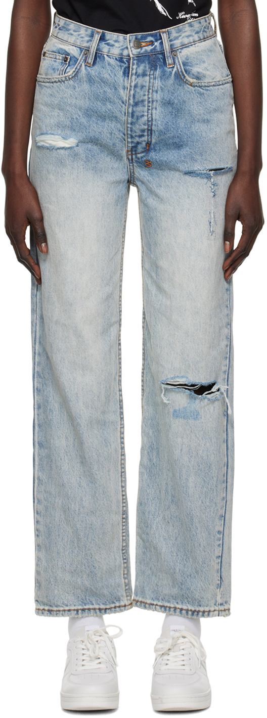 Ksubi: Blue Brooklyn Skream Trashed Jeans | SSENSE Canada