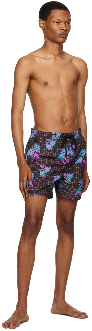 Ksubi Low Res Floral Check Swim Trunks In Assorted