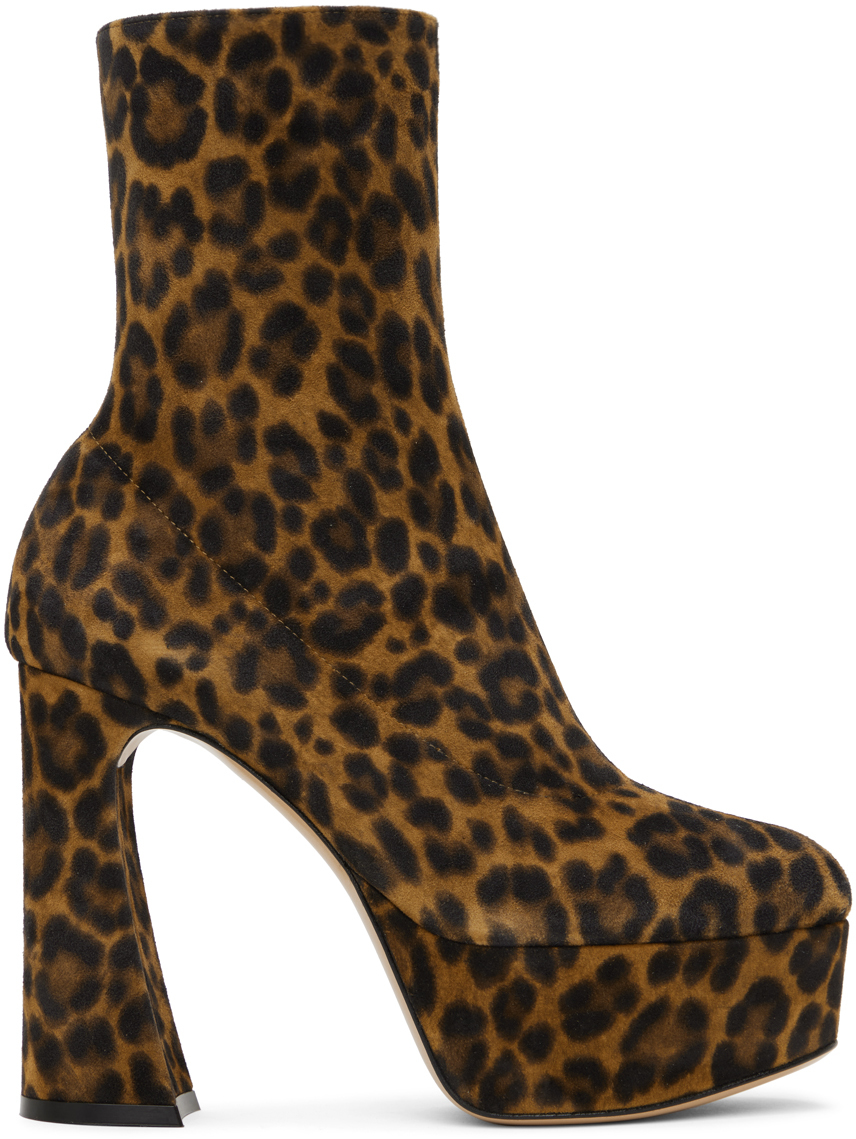 Gianvito Rossi Brown Holly Boots In Leopard Print