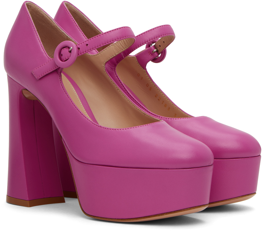 Shop Gianvito Rossi Pink Mary Jane Heels In Bloom