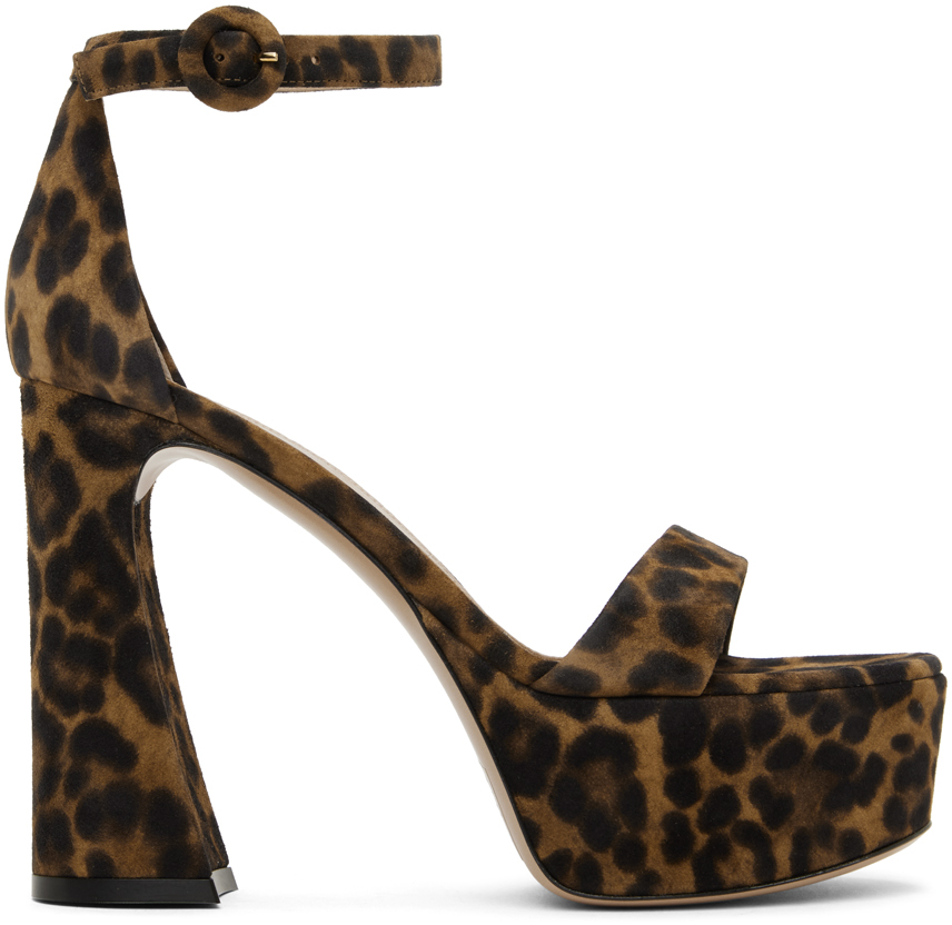 Gianvito Rossi Brown Leopard Print Heeled Sandals