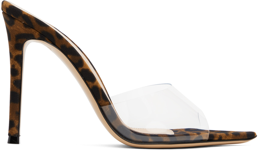 Gianvito Rossi Brown Elle 85 Mules In Clear