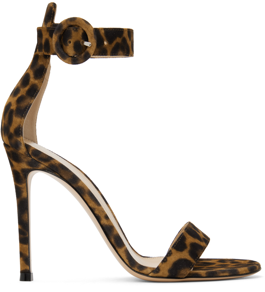 Gianvito Rossi Brown Portofino Heeled Sandals In Almond Leopard Print