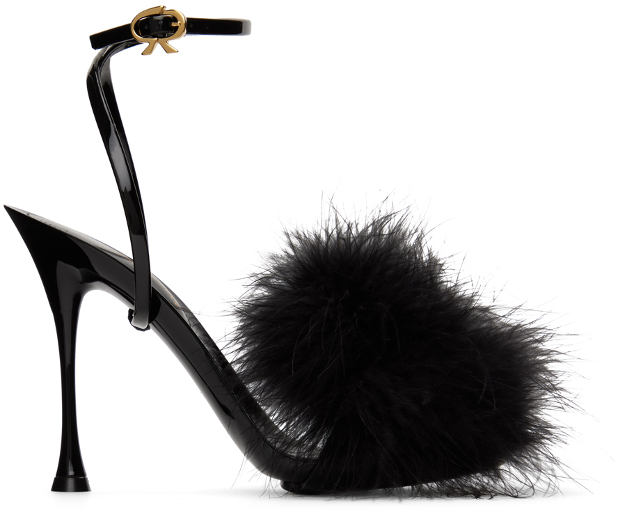 Shop Gianvito Rossi Black Spice Plume Heeled Sandals