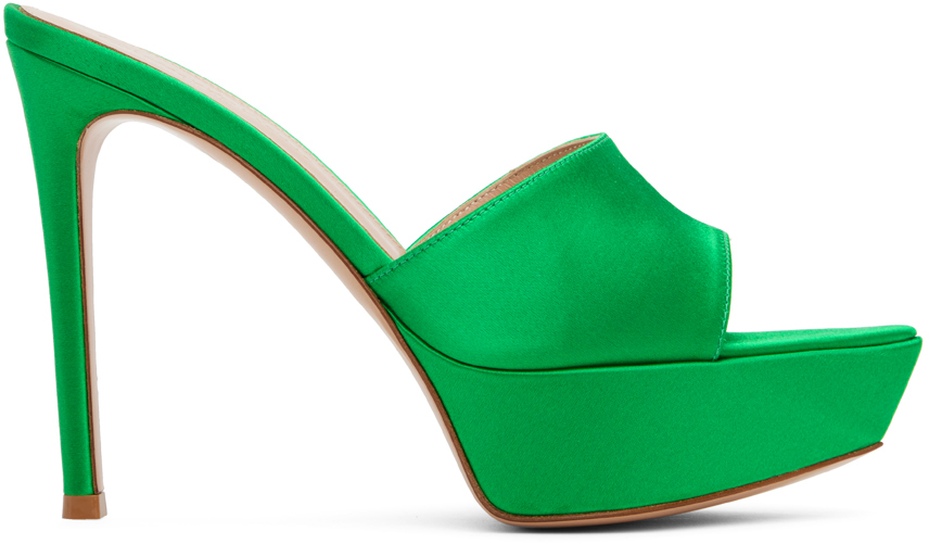 Green Platform Heeled Sandals