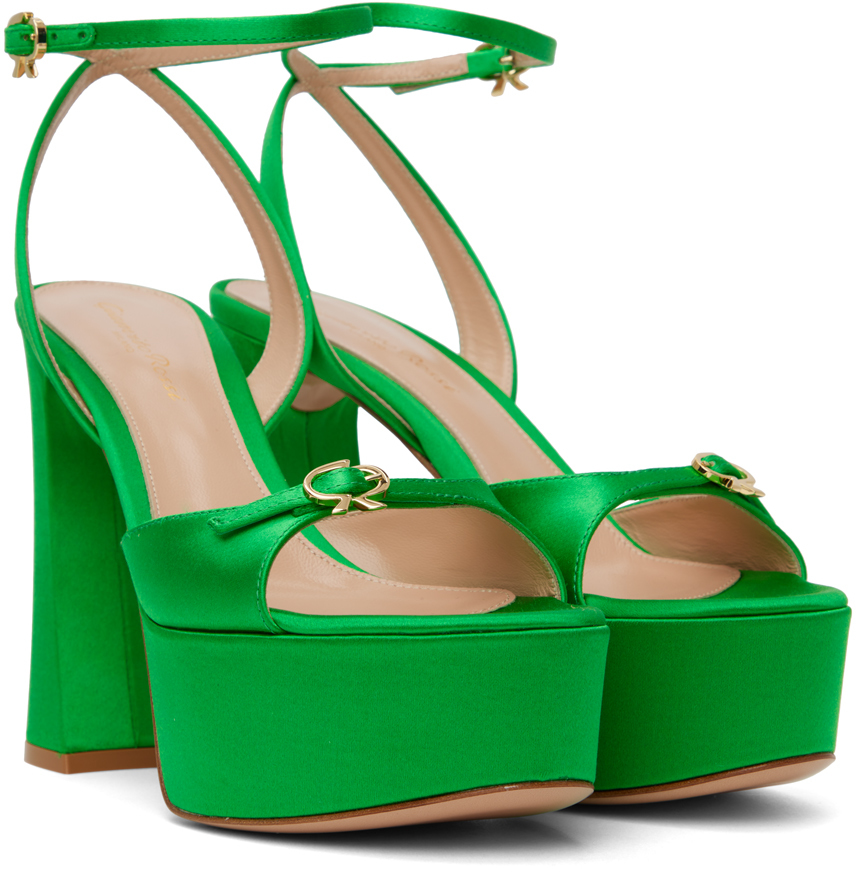 GIANVITO ROSSI GREEN MADDY PLATFORM SANDALS 