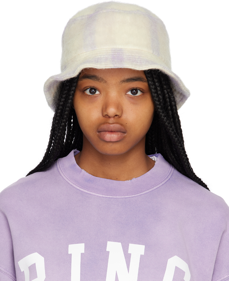 Anine Bing | Cami Bucket Hat - Lavender and Cream Check | XS