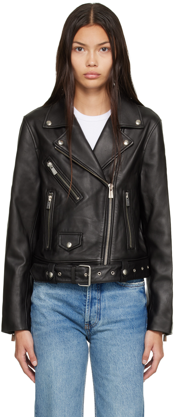 Black Benjamin Moto Leather Jacket by ANINE BING on Sale